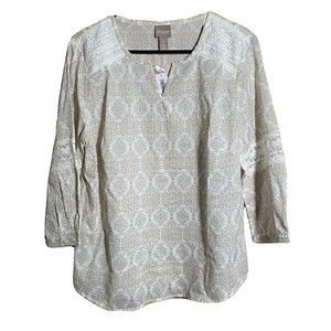 Chicos Cotton Blouse Lace Accents Neutral Colors Boxy Coastal Women's Sz Med NWT